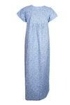 Maxi Caftan Dress, Muumuu, Cotton Blue White Floral L