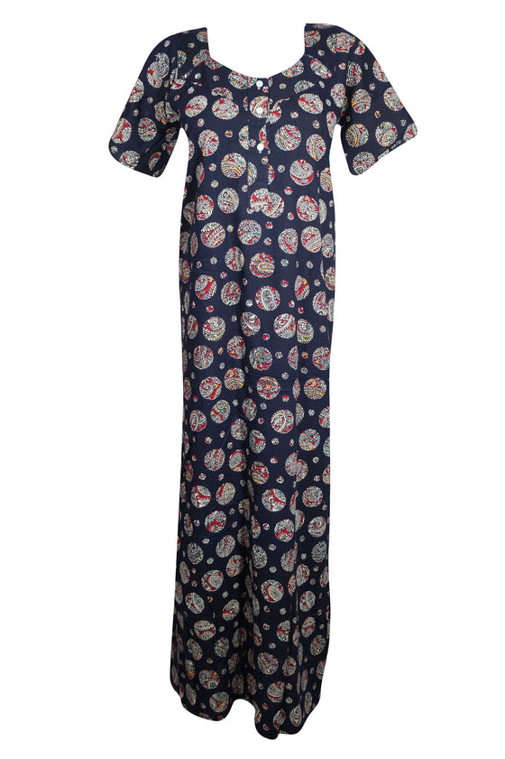Boho Maxi Nightgown Dresses, Housedress, Summer Cotton Blue Kaftan 3XL