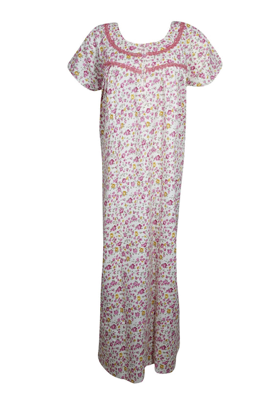 Nightgown Caftan Dress, Kaftan, Pink White Floral Printed L