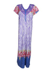 Maxi Caftan Dress, Purple White Floral Printed Loose M