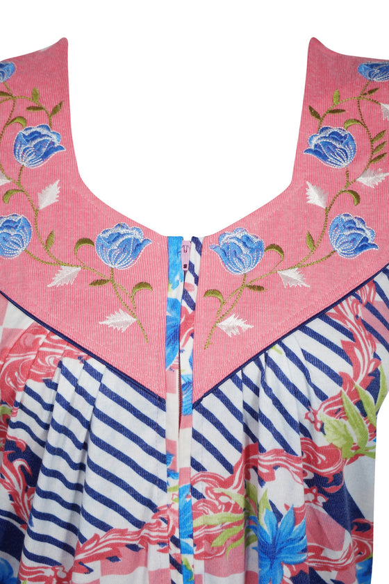 Maxi Caftan Dress, Muumuu, Pink Floral Printed Short M