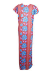 Maxi Caftan Dress, Red Blue Floral Print Night M