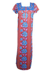 Maxi Caftan Dress, Red Blue Floral Print Night M