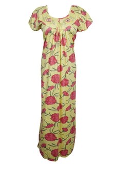  Yellow Caftan Dresses, Kaftan Maxi Dress Boho Resort Cruise Floral Lounge Dresses M