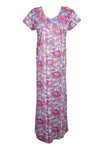 Maxi Caftan Dress, Muumuu, Pink Floral Printed Short M