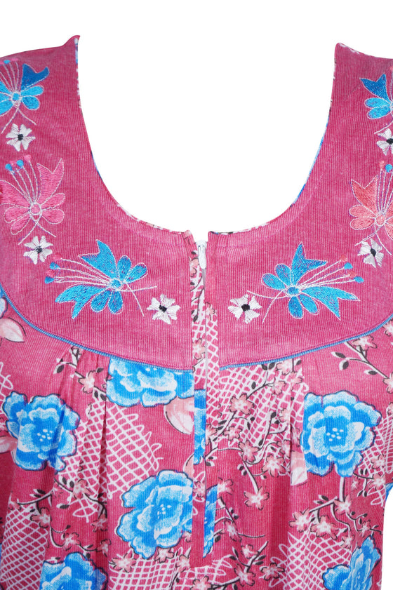 Nightgown Kaftan, Pink Blue Nightdress, Maxi Caftan Casual M