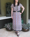 Blue Muumuu Maxi Dress, Short Sleeves Floral Printed Nightgown Kaftan S/M