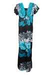 Maxi Dress, Blue Black Printed Ankle Length Soft L