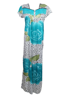 Maxi Dress, Short Sleeves Blue White Floral Printed L