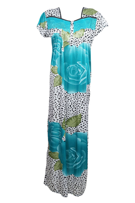 Maxi Dress, Short Sleeves Blue White Floral Printed L