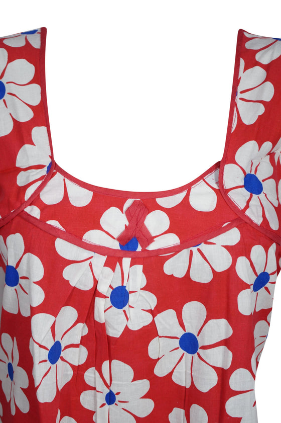 Nightgown Caftan Dress, Kaftan, Red White Floral Printed L