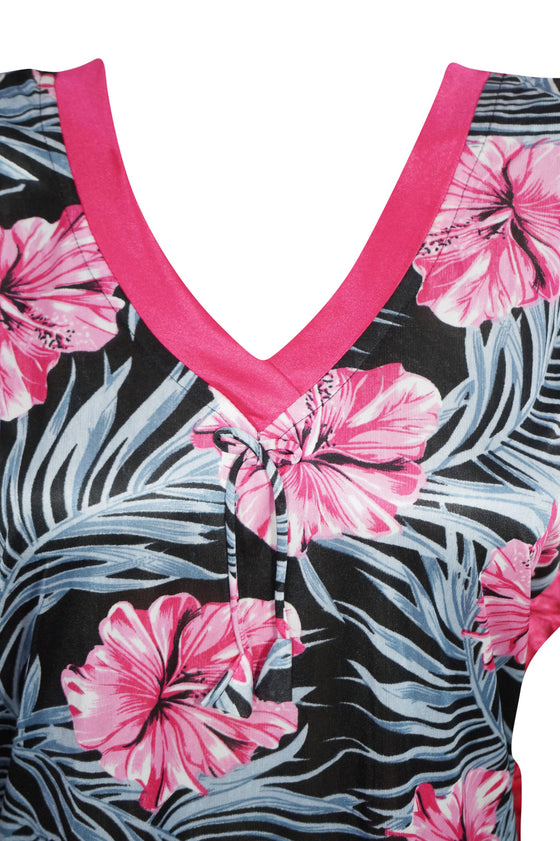 Caftan Maxi Dresses, Maternity Dress, Pink Black Floral M