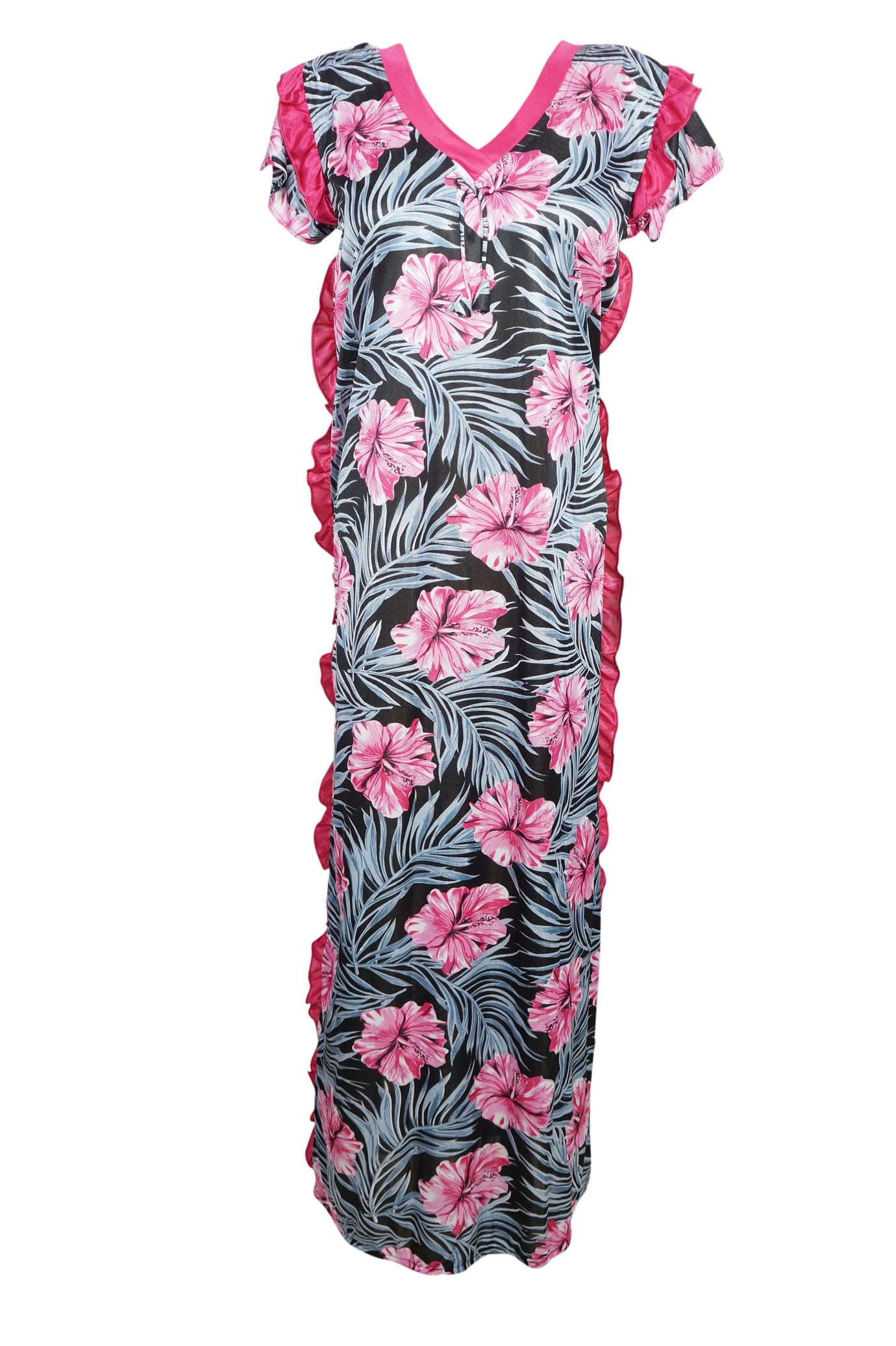 Caftan Maxi Dresses, Maternity Dress, Pink Black Floral M