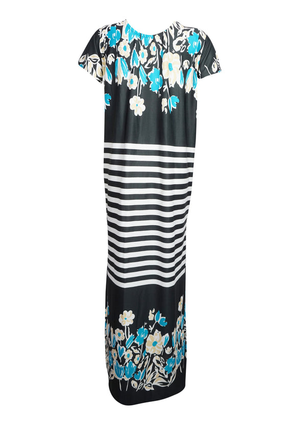 Soft Flowy Nightgown Caftan Dresses, Kaftan Maxi Dress Black White Lounger L