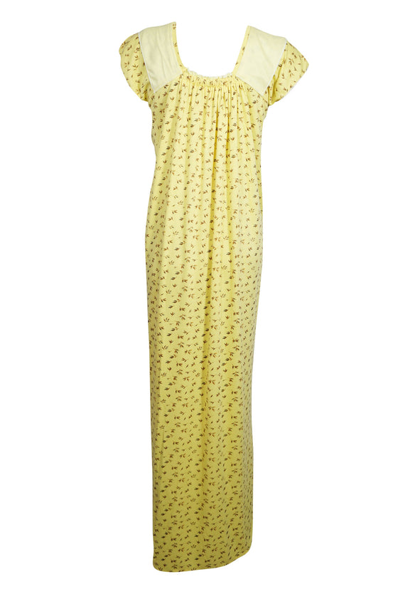 Maxi Caftan Dress, Muumuu, Yellow Floral Printed Short S