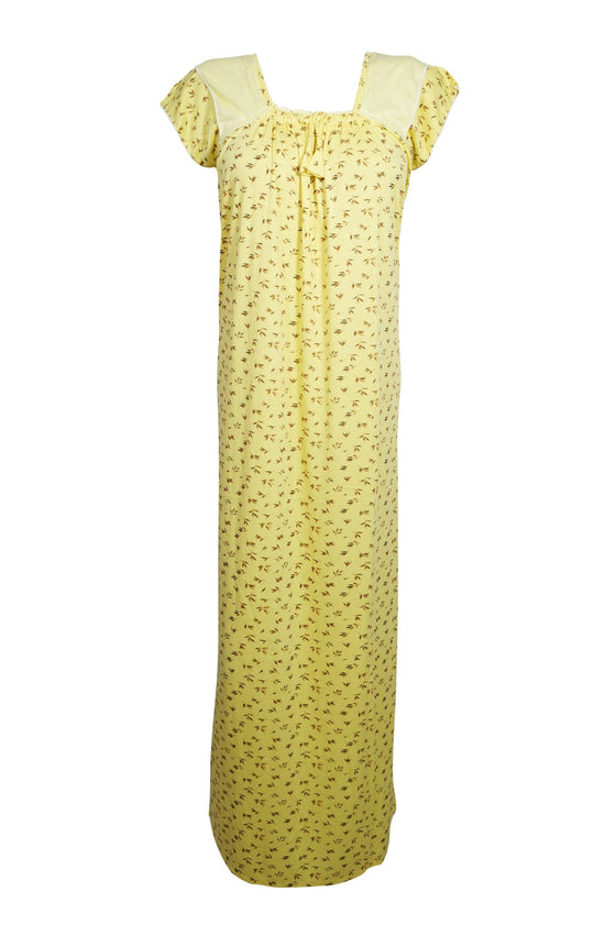 Maxi Caftan Dress, Muumuu, Yellow Floral Printed Short S