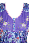 Mummuu Caftan Maxi Dress, Purple Blue Floral Printed Nightgown S/M