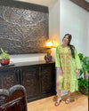 Womens Long Tunic Dress, Parrot Green Embroidered Kurti Dresses M