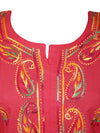 Womens Long Tunic Dress, Red Hand Embroidered Kurti Kaftan M