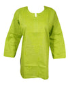 Green Cotton Tunic, Embroidery Cotton Top -M