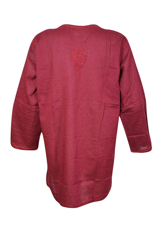 Pink Hand Embroidered Indian Cotton Tunic -M