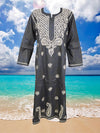 Women Hand Embroidered Black Pure Soft Cotton Long Tunic L