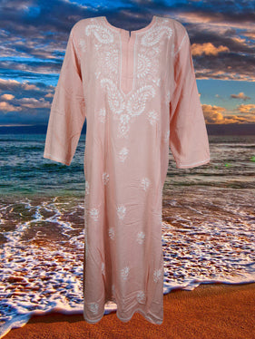 Women's Tunic Kaftan Dress Cotton Pink Tunic L