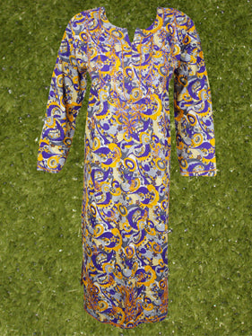 Women's Embroidered Long Tunic Blue Yellow Handmade L