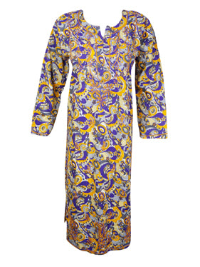 Women's Embroidered Long Tunic Blue Yellow Handmade L