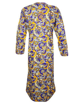 Women's Embroidered Long Tunic Blue Yellow Handmade L