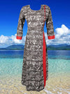 Women's Printed Long Tunic Caftan Gray Red Tunic L