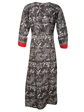 Women's Printed Long Tunic Caftan Gray Red Tunic L