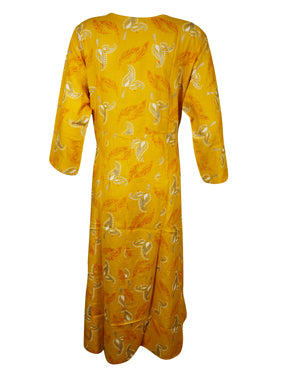 Designer Anarkali Beautiful Yellow Printed Handmade Dresses L