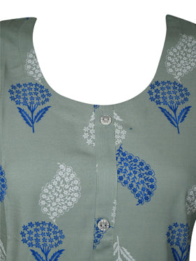 Women's Printed Long Tunic Caftan Blue Bohemian Kaftan L