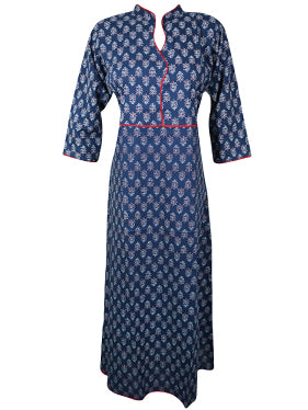 Blue Anarkali Long Tunic Cotton Dress M