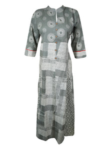  Boho Indi Tunic Dress Kurti For Woman, Gray White M