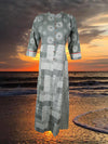 Boho Indi Tunic Dress Kurti For Woman, Gray White M