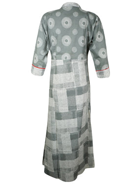 Boho Indi Tunic Dress Kurti For Woman, Gray White M