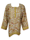 Womens Tunic Top Silk Brown Floral Printed Tunic XL