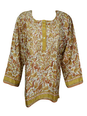 Womens Tunic Top Silk Brown Floral Printed Tunic XL
