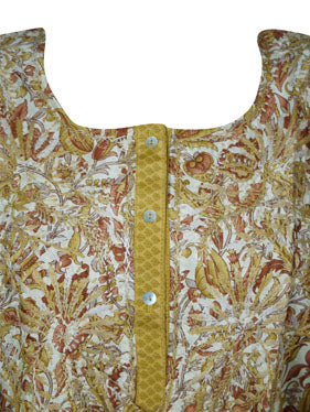 Womens Tunic Top Silk Brown Floral Printed Tunic XL