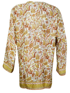 Womens Tunic Top, Silk Shirt, Brown Floral Printed Tunic XL