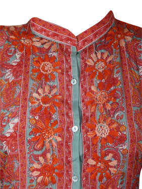 Women's Printed Long Tunic Caftan Red Tunic
