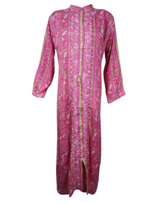  Women's Maxi Duster Pink Floral Printed Kaftan, Summer Long Tunics XL