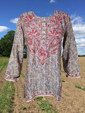 Womens Tunic Top, Silk Shirt, Pink Floral Printed Tunic S