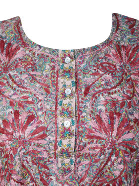 Womens Tunic Top, Silk Shirt, Pink Floral Printed Tunic S