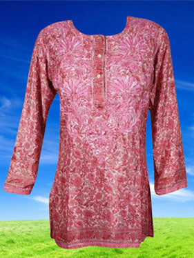 Womens Tunic Blouse, Pink Paisley Printed Tunic S