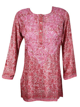 Womens Tunic Blouse, Pink Paisley Printed Tunic S