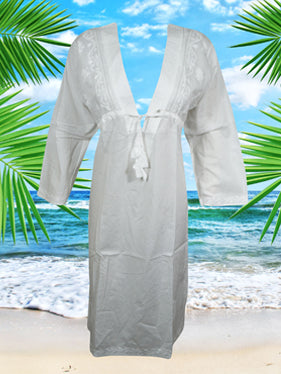 Womens White Cotton Tunic Beach Dress S