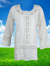 Womens White Cotton Tunic, Boho Beach Tunic L/XL